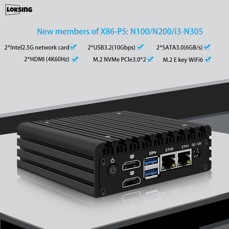 X86-P5 dual network port soft router N100/N305/N300 mini host 6W low power consumption intelligent hardware fanless Aikuai diy-qnas